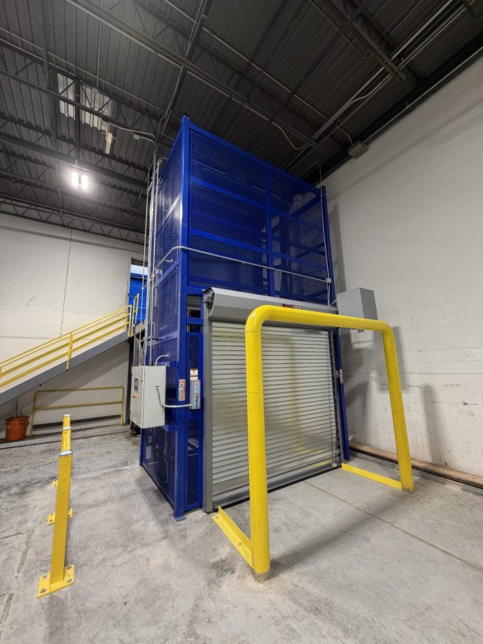 Mechanical VRC lower landing with guard rails and mezzanine stairs